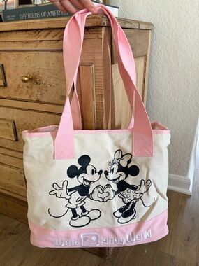 Disney World Mickey Minnie Pink Canvas Tote Bag
